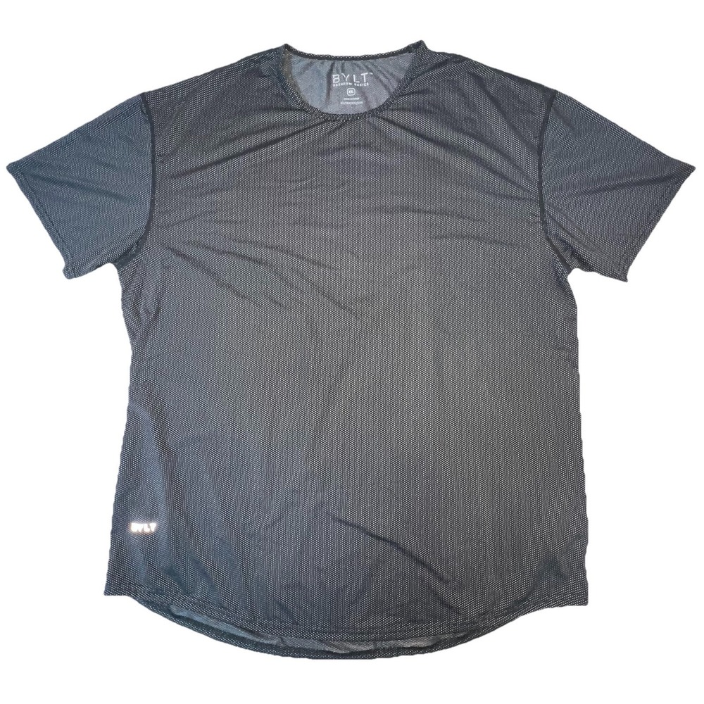BYLT Premium Basics Men's XXL Activewear Gym Shirt Black Gray Short Sleeve EUC